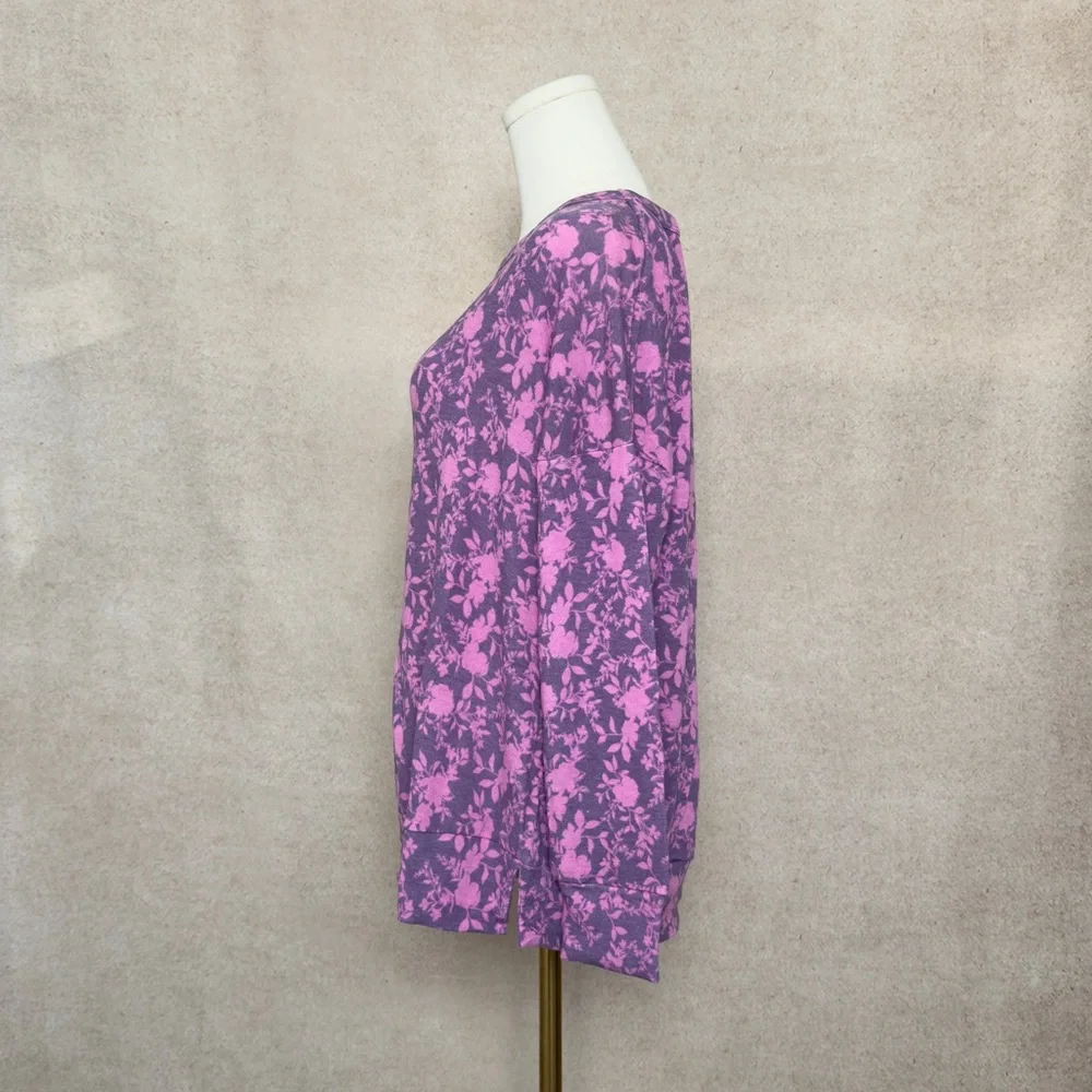 Dear Scarlett Cozy & Comfortable Elegant Floral Long Sleeve Top in Pink & Purple - Picture 2 of 6